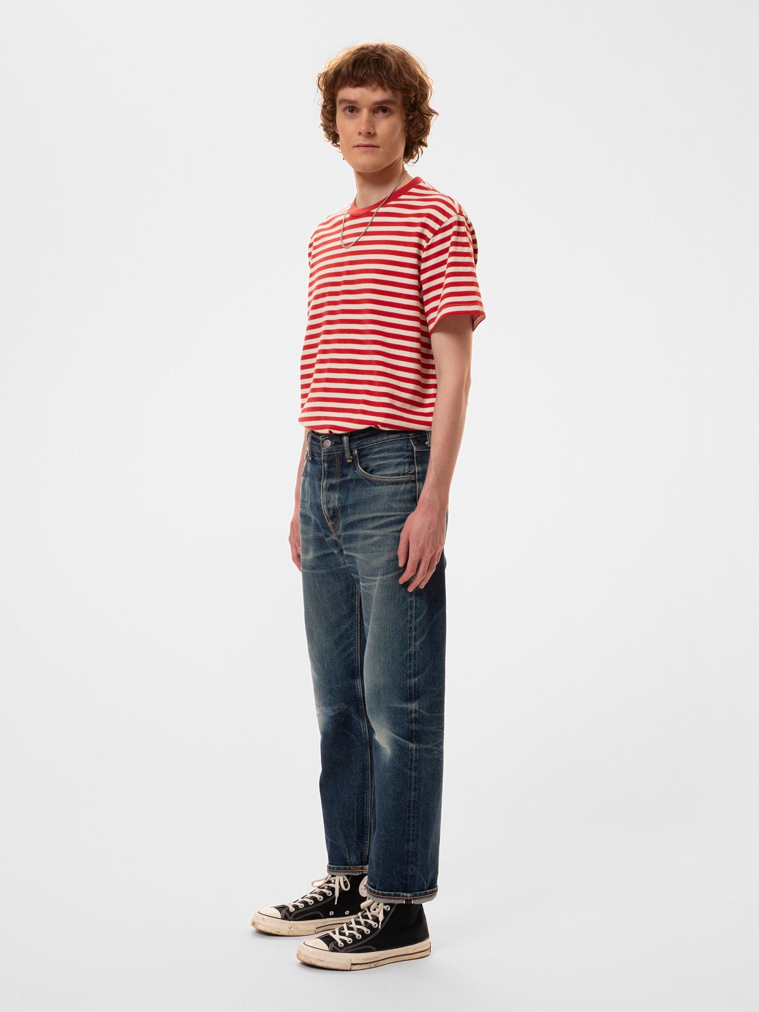 Leffe Breton Stripe Tee Offwhite/Red by Nudie Jeans – INHABIT ...